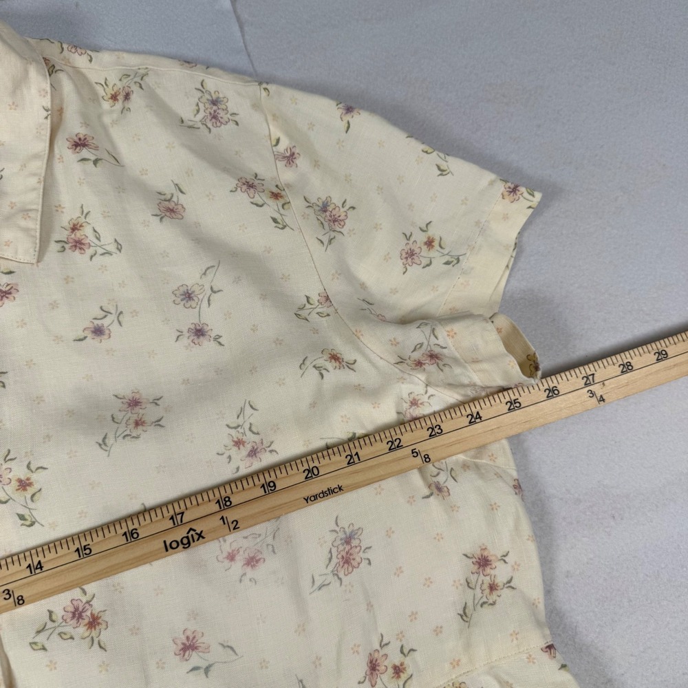 Vintage 90s Eddie Bauer Women XXL Linen Floral Maxi Dress Cream Short Sleeve - Picture 3 of 9